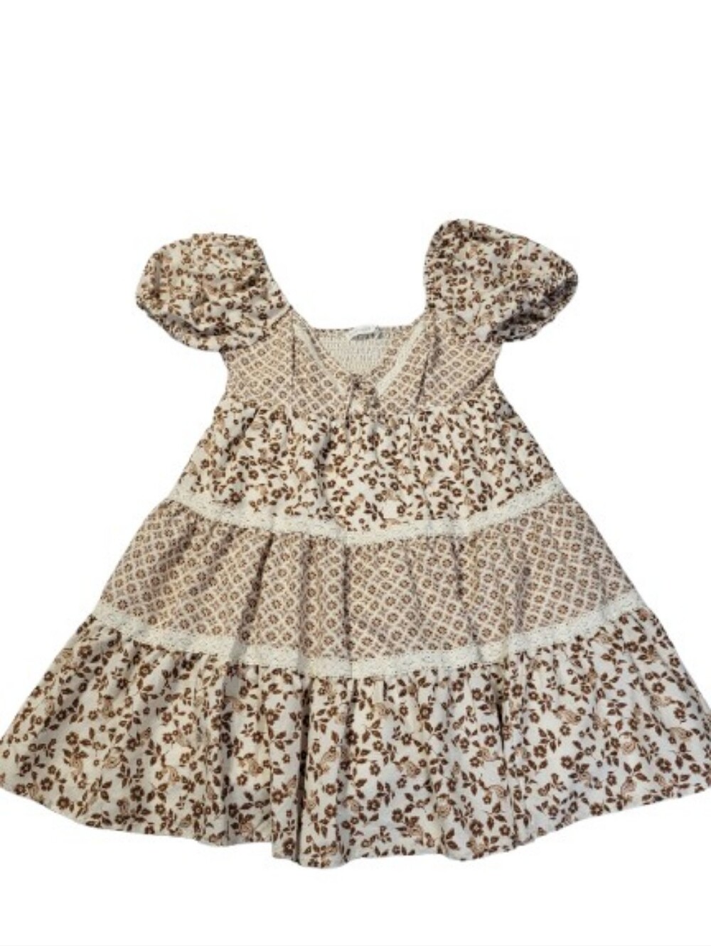 Altar'd State Halle Mini Dress Floral Ivory Babydoll Puff Sleeve NWT Women's L